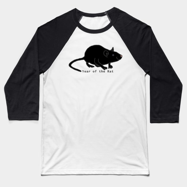 Year of the Rat Black Baseball T-Shirt by ellenhenryart